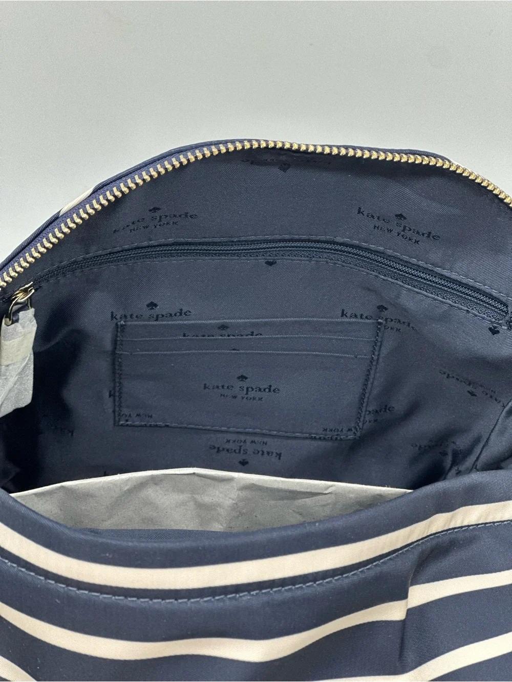 kate spade navy and white striped mini backpack with gold logo - Picture 9 of 11
